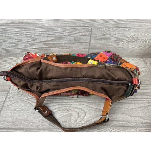 Multi Color Flower Genuine Leather Hobo Handbag Purse - Picture 7 of 9